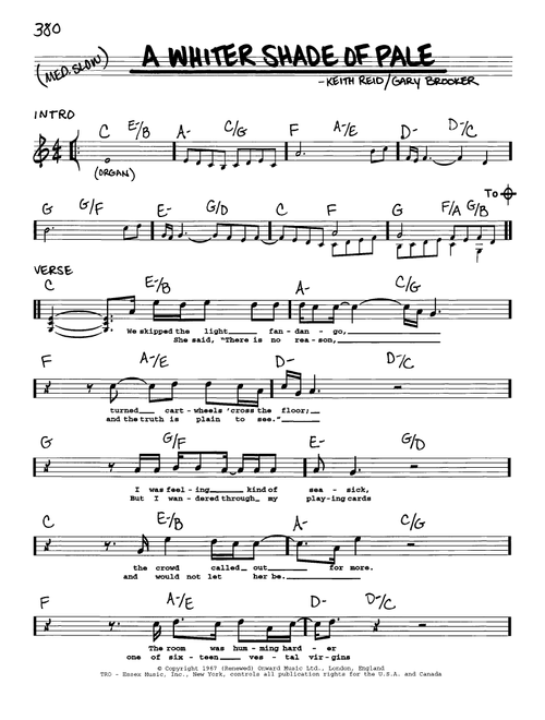 A Whiter Shade Of Pale - Procol Harum (Real Book - Melody-Chords-Lyrics)