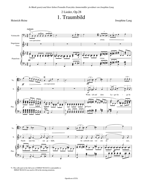 Lang, Josephine - 2 Lieder, Op.28, No.1 - Traumbild