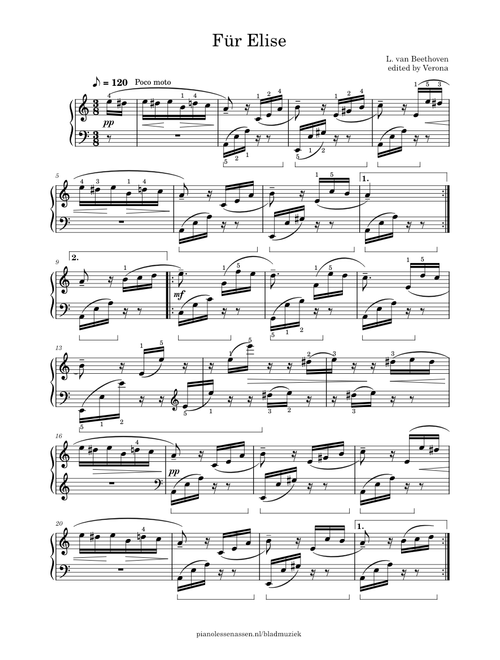 Für Elise Original (wider layout with fingering and pedal)