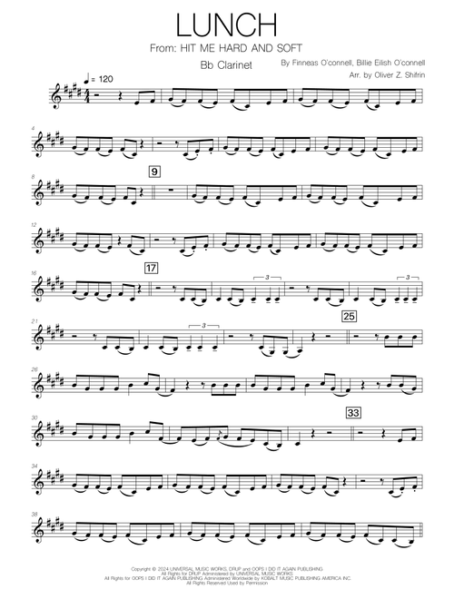 Lunch (Arr. Oliver Z. Shifrin) - Billie Eilish (Clarinet Solo)