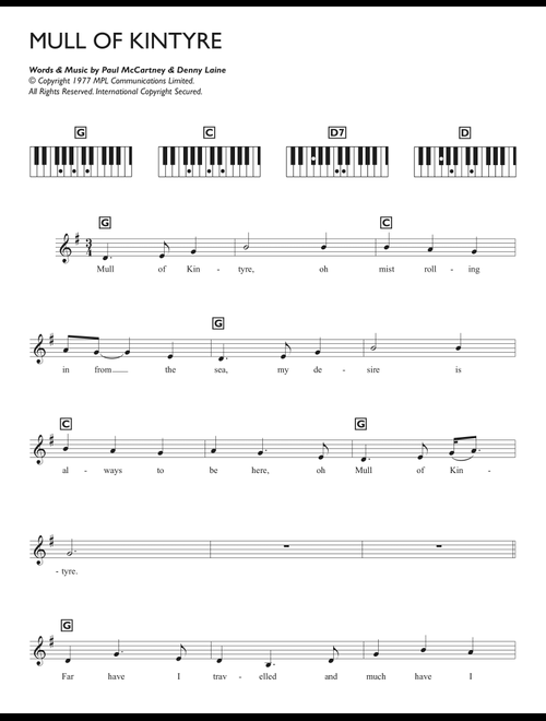 Mull Of Kintyre - Wings (Piano Chords-Lyrics)