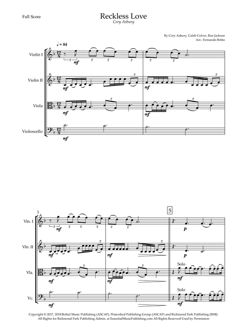 Reckless Love (Arr. Fernando Britto) - Cory Asbury, Caleb Culver, Ran Jackson (String Quartet)