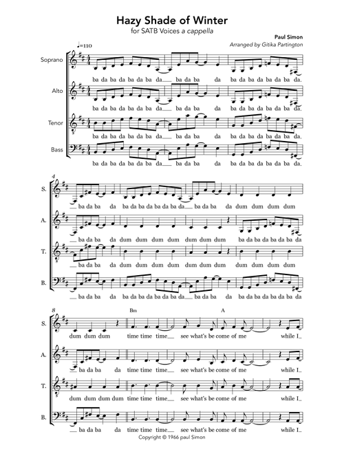 A Hazy Shade Of Winter (Arr. Gitika Partington) - Paul Simon (Choral, SATB)