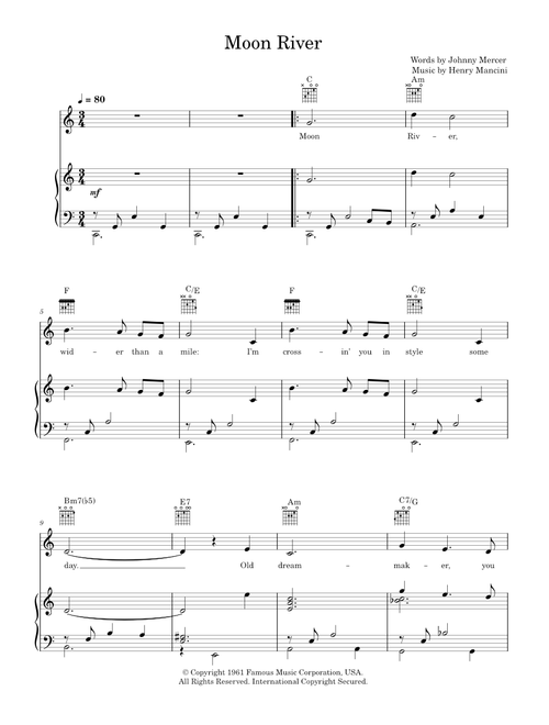 Moon River - Andy Williams (Piano-Vocal-Guitar)