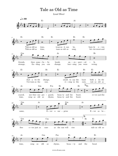 Tale As Old As Time - Beauty & the Beast (Lead Sheet)