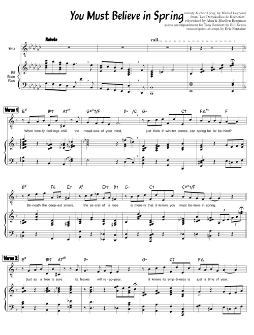 Bill Evans' piano accompaniment for "You must believe in spring" recording with Tony Bennett