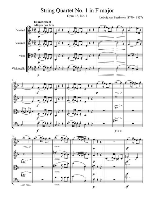 String Quartet No. 1 in F major, Opus, 18, No. 1