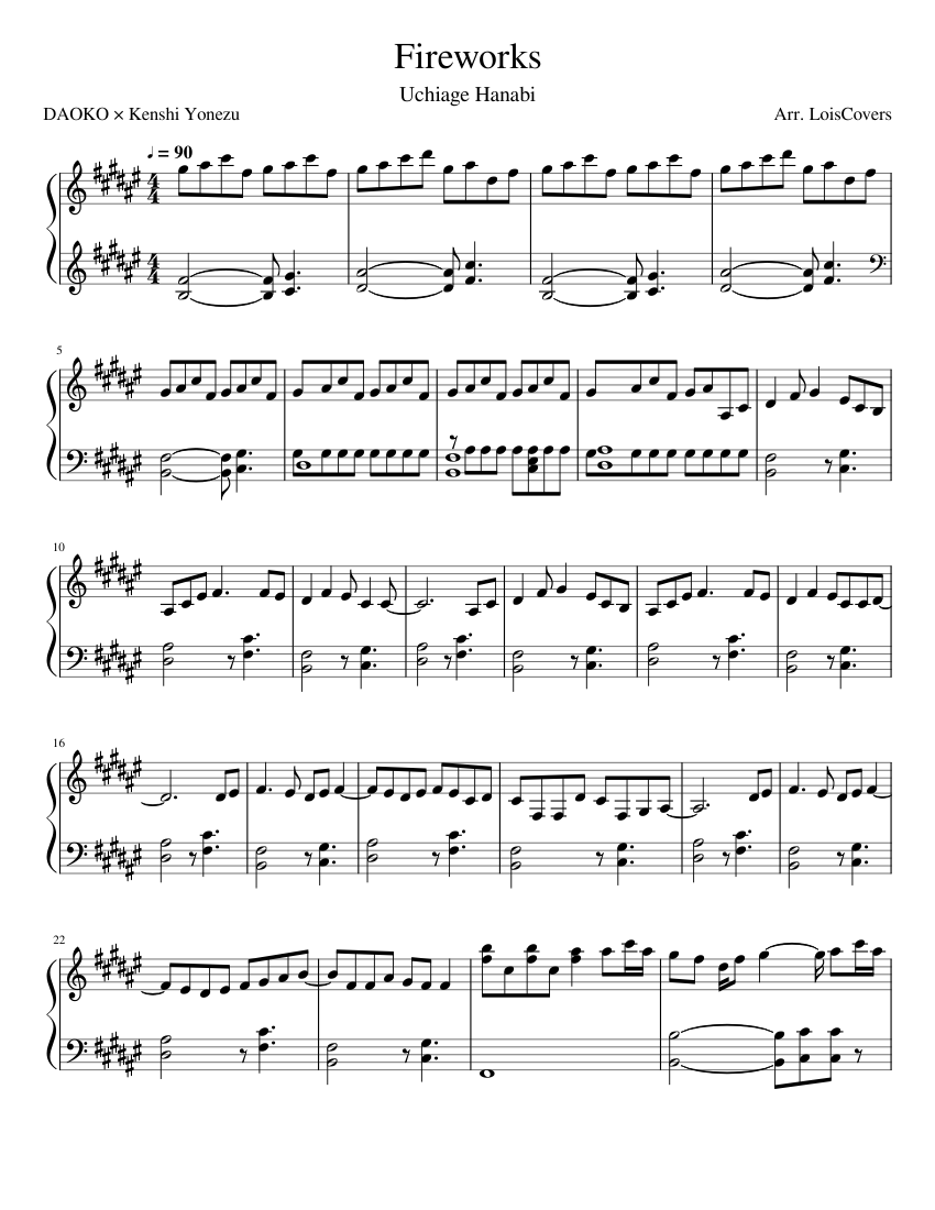 Fireworks Sheet Music For Piano Solo 