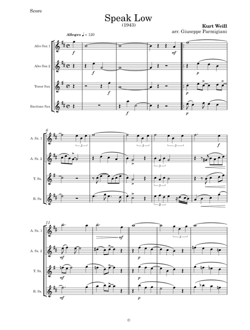 Speak low – Kurt Weill (Saxes AATB)
