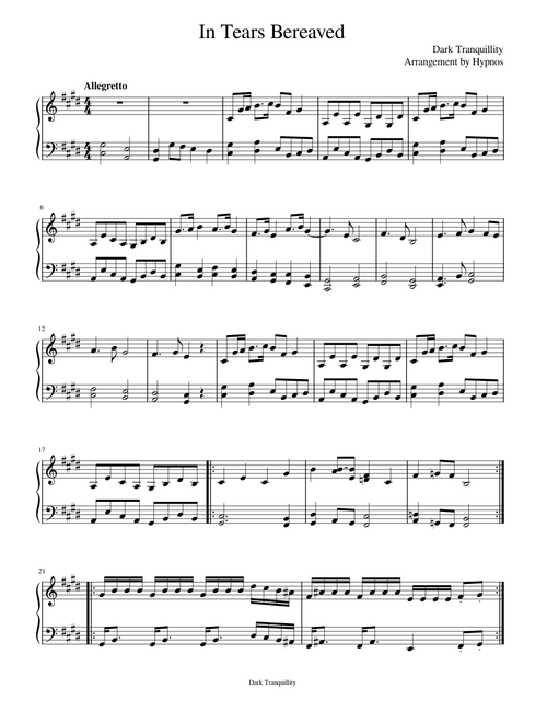 In Tears Bereaved – Dark Tranquillity Piano Arrangement