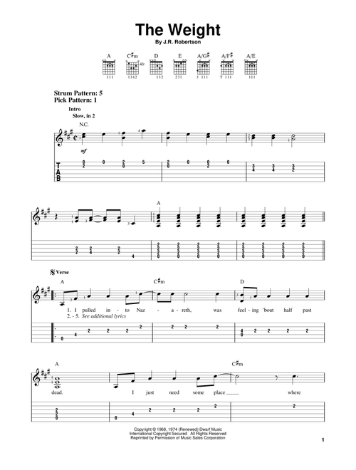 The Weight - The Band (Easy Guitar with TAB)