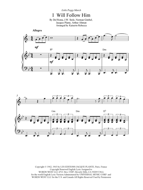 I Will Follow Him (i Will Follow You) (Arr. Kaiserin Rebecca) - Little Peggy March (Tenor Sax and Piano)