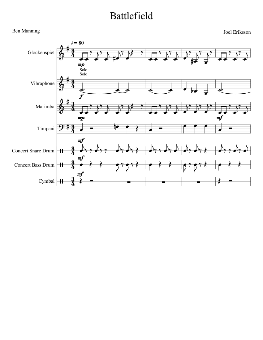Battlefield Sheet music for Timpani, Vibraphone, Glockenspiel, Snare