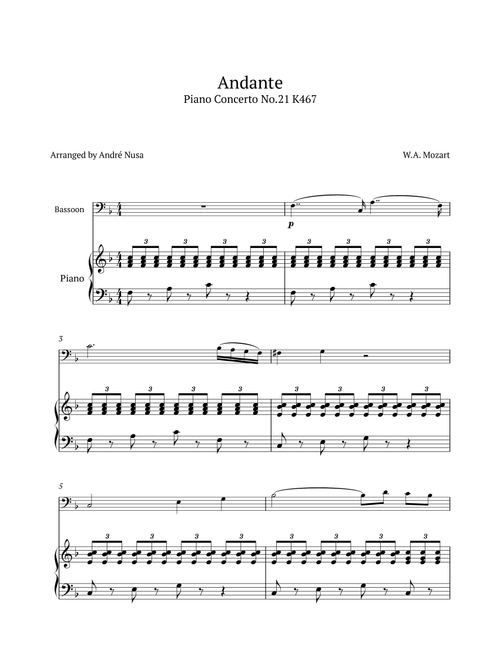 Piano Concerto No.21 Andante (Arr. André Nusa) - WA Mozart (Bassoon and Piano)