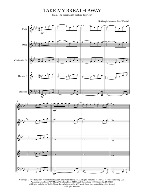 Take My Breath Away (love Theme) (Arr. Karen Gueiros) - Berlin (Woodwind Ensemble)