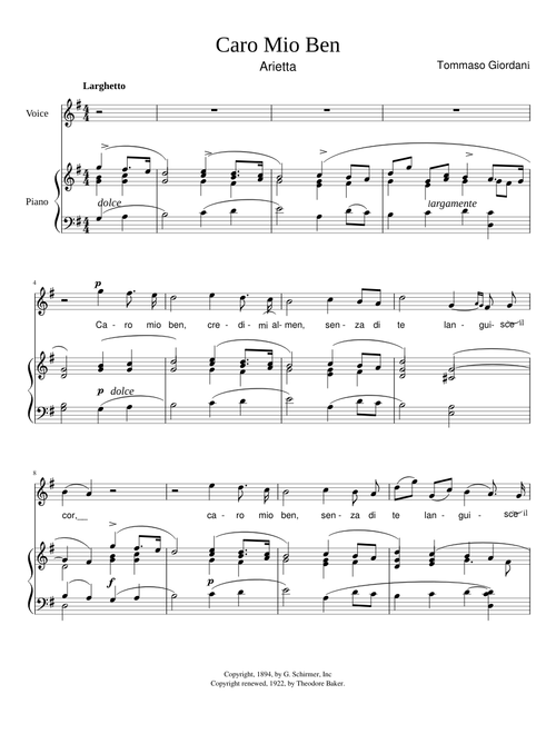 Caro Mio Ben (High Tenor)