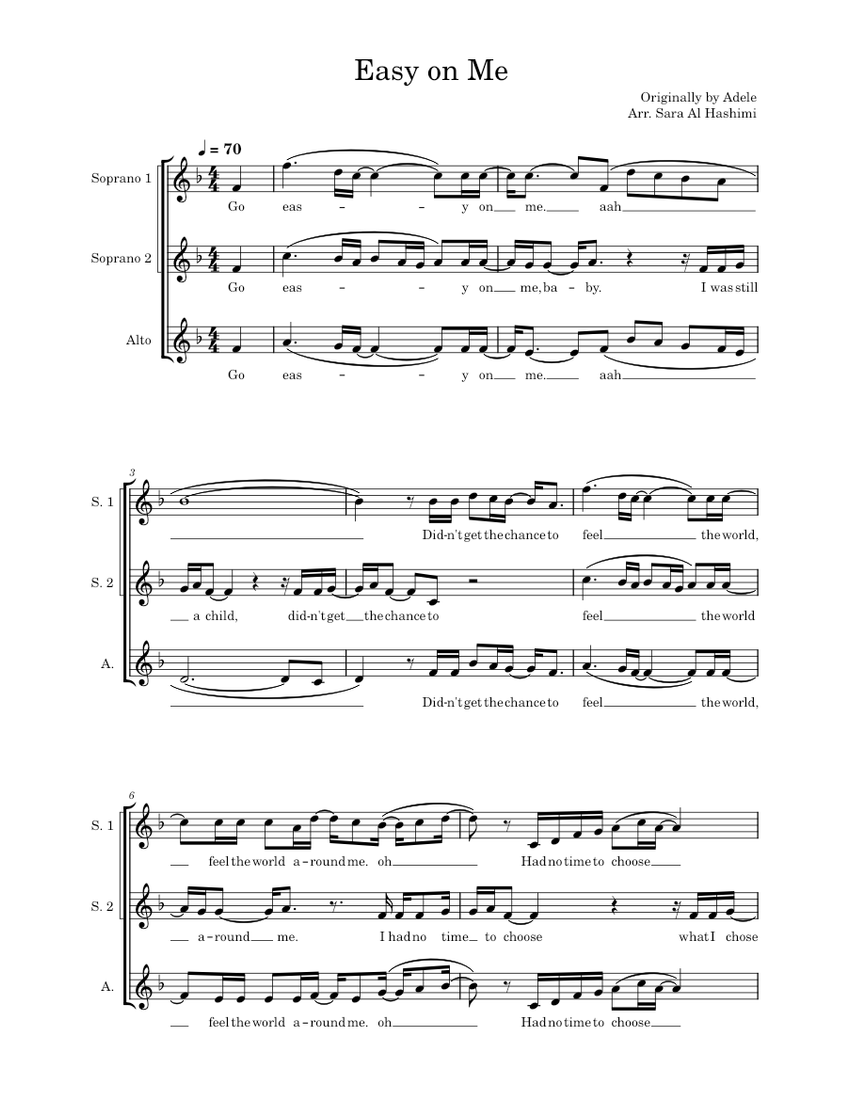 Easy On Me Sheet Music for Soprano, Alto (A Capella) | MuseScore.com