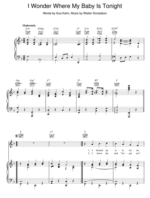 I Wonder Where My Baby Is - Walter Donaldson (Piano-Vocal-Guitar (Piano Accompaniment))