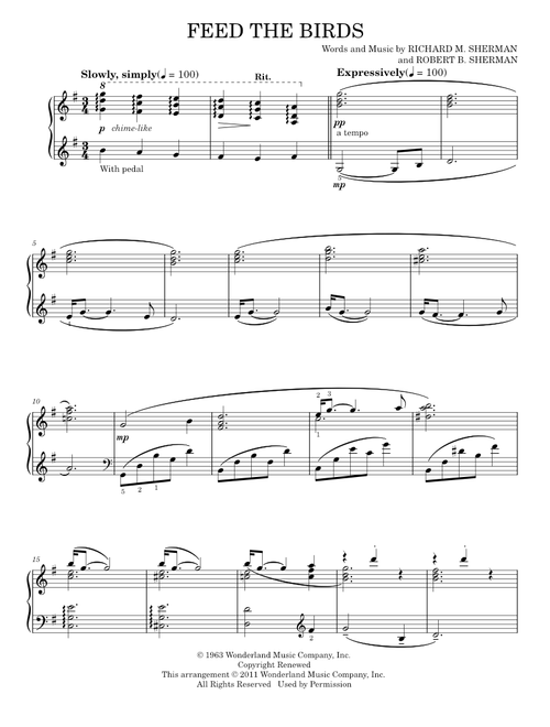 Feed The Birds - Mary Poppins Movie, Sherman Brothers (Piano Solo)