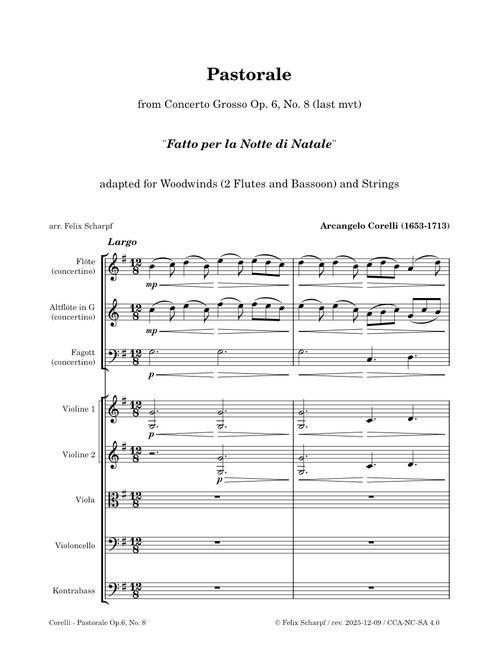 Concerto grosso 'Fatto per la Notte di Natale', Op.6 No.8 (Pastorale) Arcangelo Corelli (arr.)