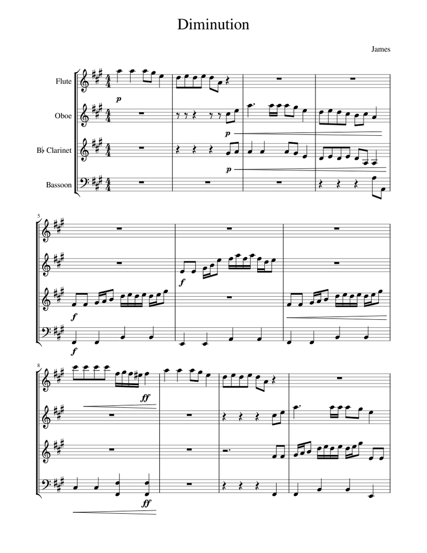 Diminution Sheet music for Flute, Oboe, Clarinet in b-flat, Bassoon ...