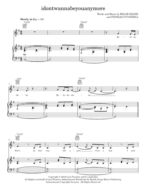 Idontwannabeyouanymore - Billie Eilish (Piano-Vocal-Guitar)