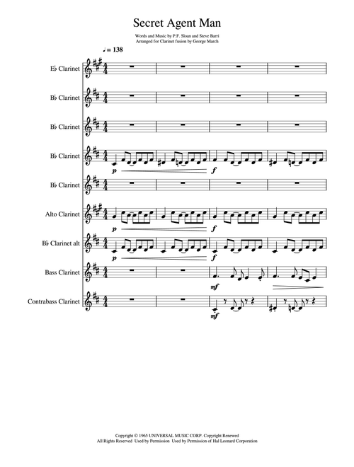 Secret Agent Man (Arr. George March) - Johnny Rivers (Woodwind Ensemble)