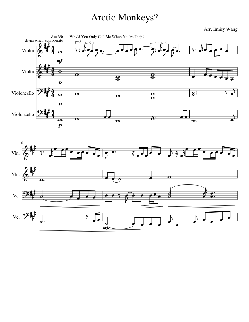 Arctic Monkeys Medley Sheet music for Violin Cello String Quartet Musescore