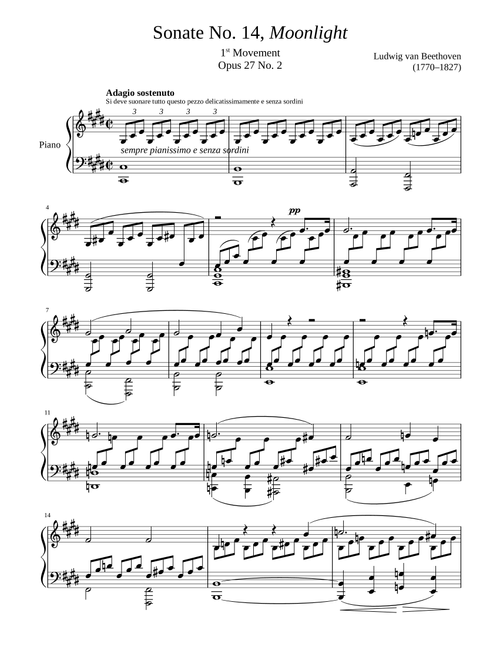 Moonlight Sonata, Mov. 1 - Ludwig Van beethoven (Piano Solo)