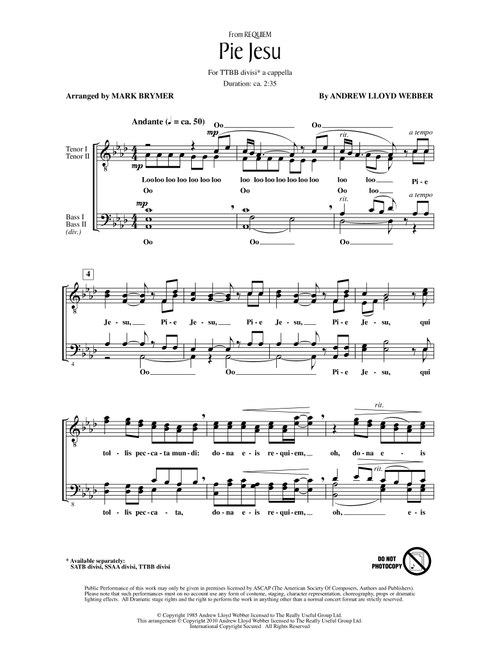 Pie Jesu (from Requiem) (Arr. Mark Brymer) - Andrew Lloyd Webber (Choral, TTBB)