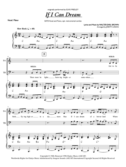 If I Can Dream (Arr. Jeremy Landig) - Elvis Presley (Choral, SATB)