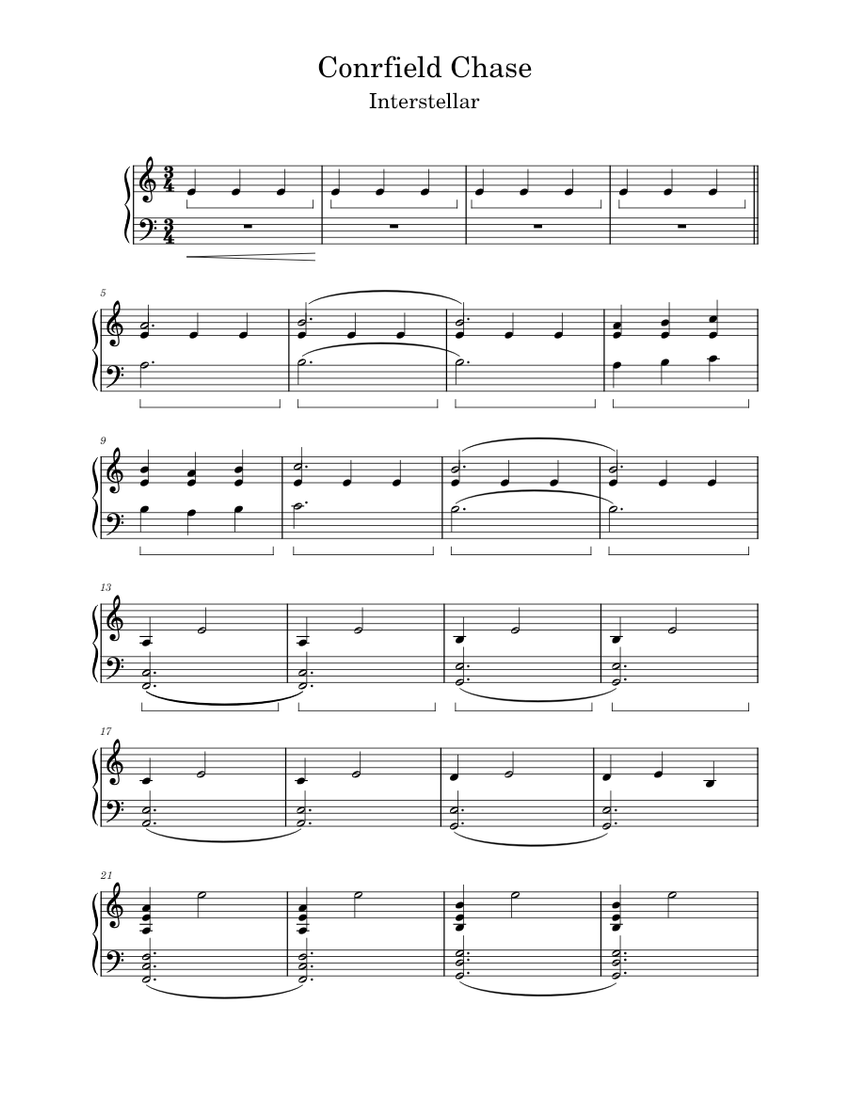 Cornfield Chase Interstellar Hans Zimmer Sheet music for Piano (Solo) Easy