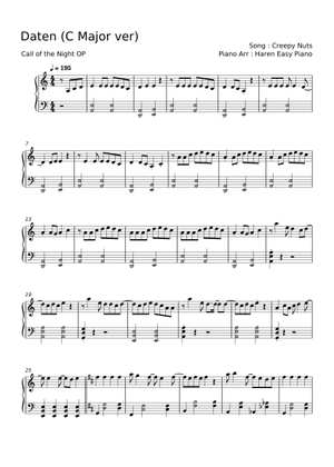 Daten – Creepy Nuts (Call of the Night OP) Sheet Music for Piano