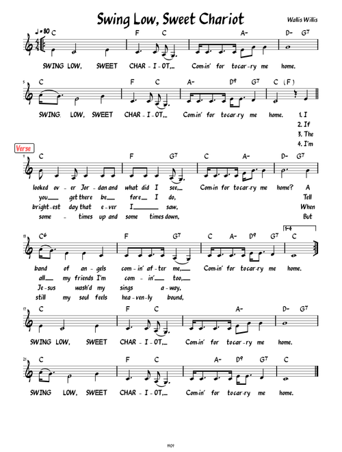 Swing Low, Sweet Chariot (Lead sheet with lyrics )