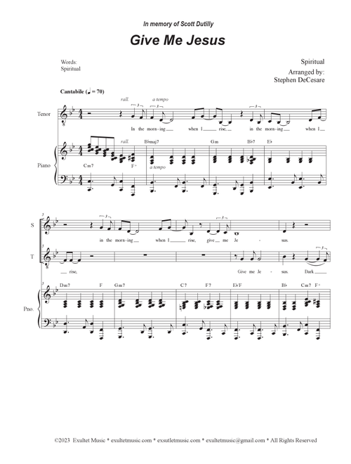 Give Me Jesus (Duet for Soprano and Tenor solo) (Arr. Stephen DeCesare) (Voice Duet and Piano)
