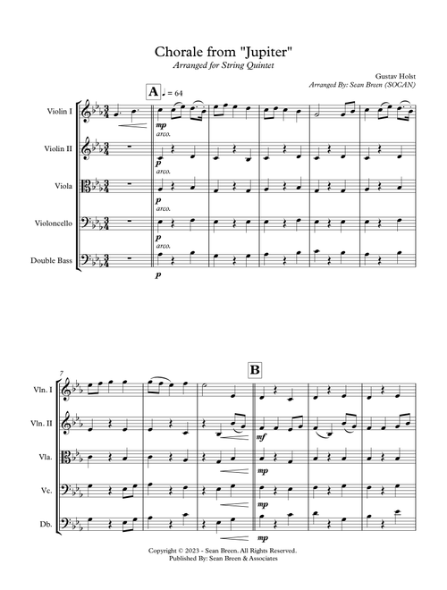 Chorale from "Jupiter" - String Quintet (Arr. Sean Breen) - Gustav Holst (String Ensemble)