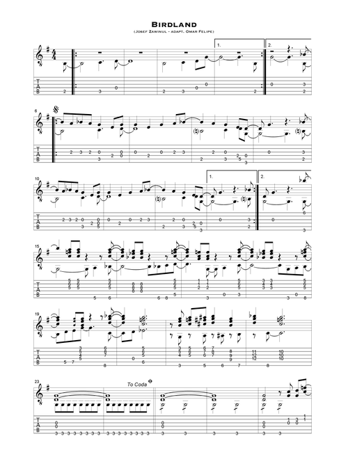 Birdland (Arr. Omar Felipe (Spanish guitarist)) - Manhattan Transfer (Guitar Tab)