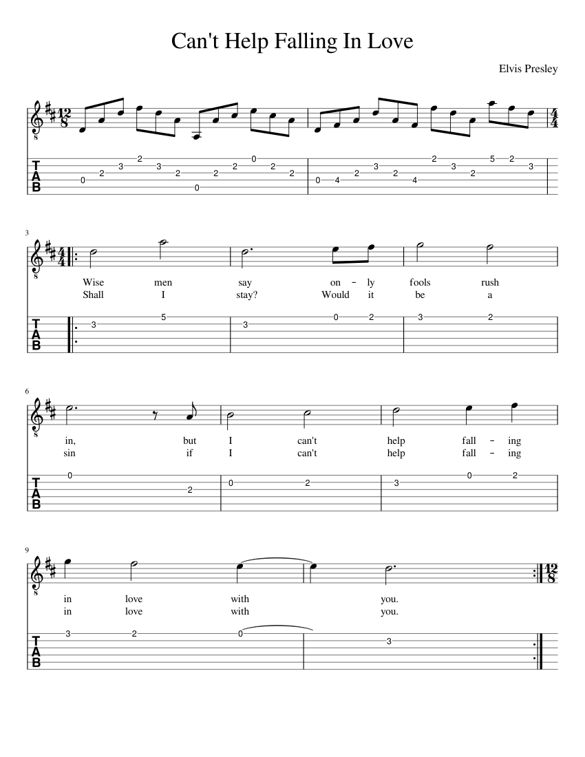 Can't Help Falling In Love Sheet music for Guitar (Solo)