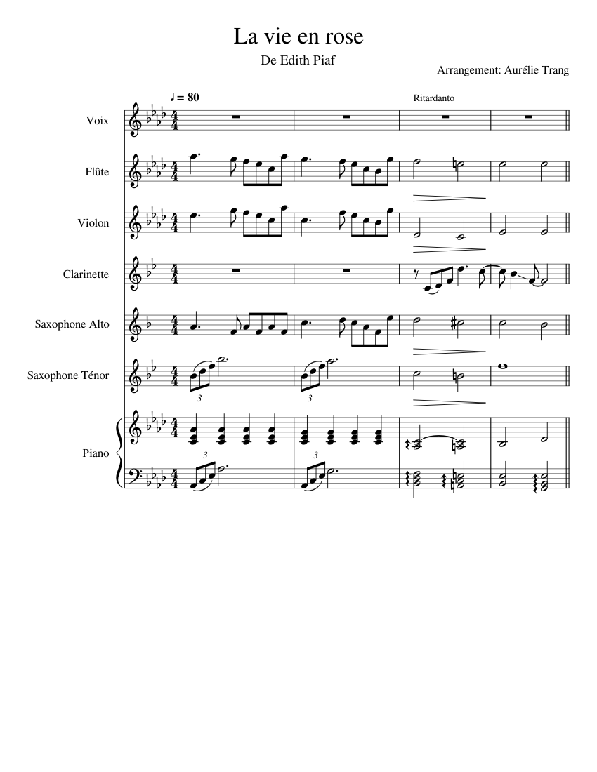 La vie en rose Edith Piaf Sheet Music for Piano, Vocals