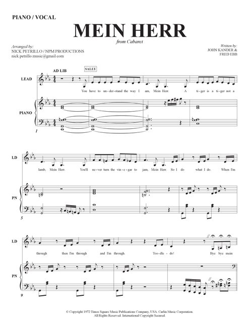 Mein Herr (Arr. Nick Petrillo) - John Kander, Fred Ebb (Piano Vocal)