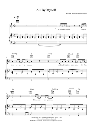 All by myself – Eric Carmen Sheet Music for Piano, Vocals, Guitar