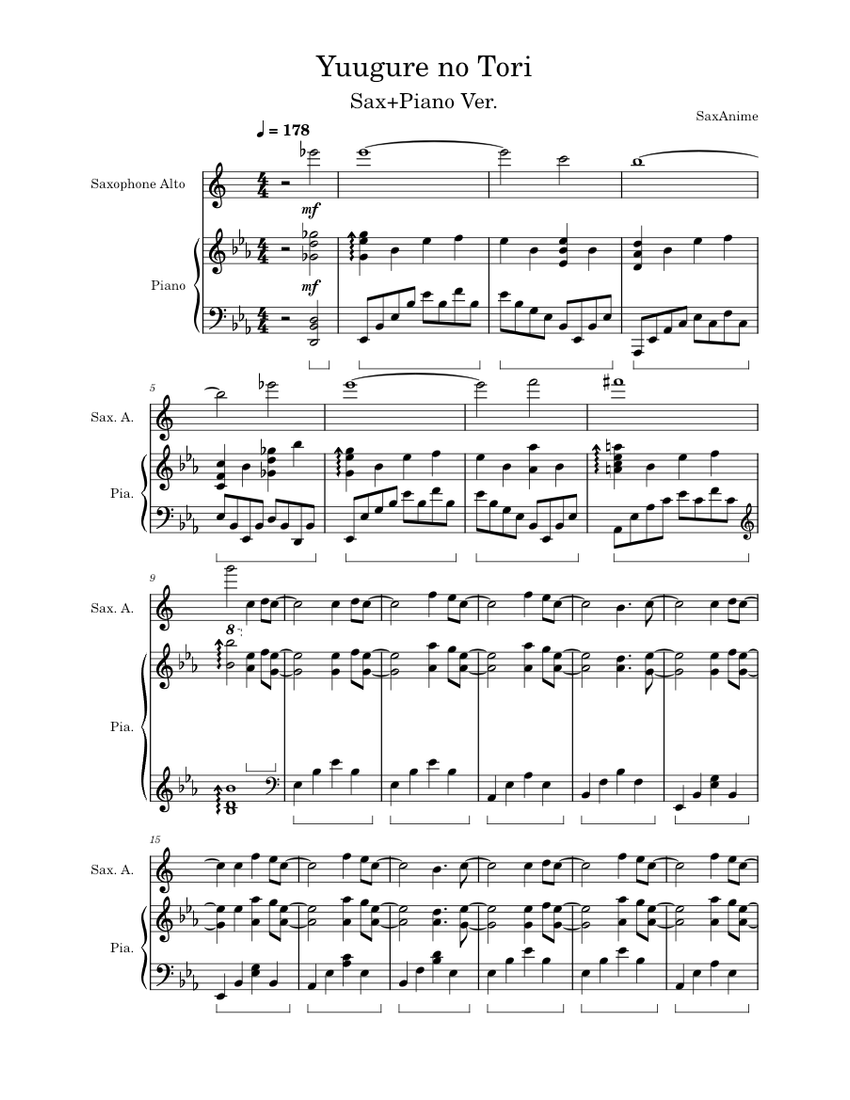 Yuugure no Tori Sax/Piano - Attack on Titan ED3 Sheet Music for