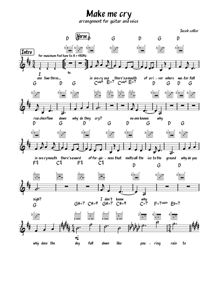 Make me cry – Jacob Collier, leadsheet Sheet Music for Piano
