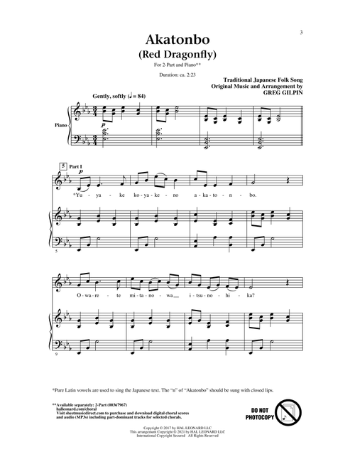 Akatonbo (Red Dragonfly) (arr. Greg Gilpin) - Traditional Japanese Folk Song (Choral, 2-Part)
