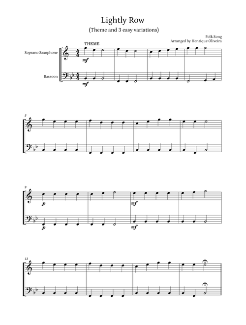 Lightly Row (Theme with 3 Easy Variations) - For Saxophone and Bassoon (Arr. Henrique Oliveira) - Folk Song (Instrumental Duet)