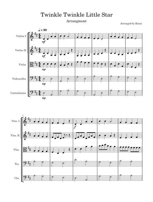 Twinkle Twinkle Little Star – Wolfgang Amadeus Mozart Twinkle Twinkle Little Star for Strings