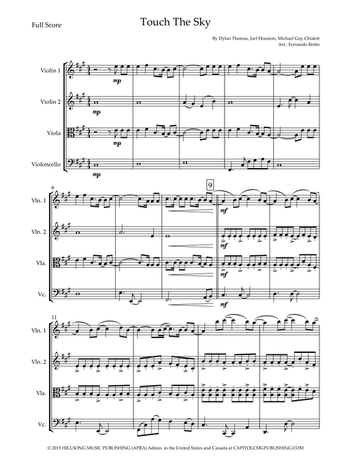 Touch The Sky (Arr. Fernando Britto) - Hillsong United (String Quartet)