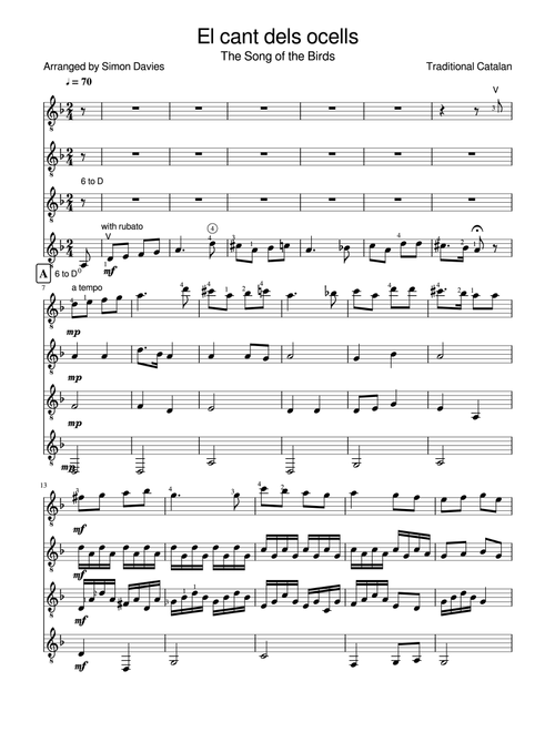 El cant dels ocells - guitar ensemble (Arr. Simon Davies) - Traditional Catalan (Large Ensemble)