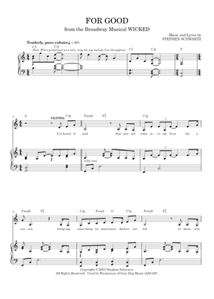 Play Official version of For Good (from Wicked) Sheet Music by Stephen ...