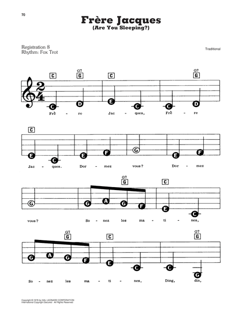 Frere Jacques (Are You Sleeping?) - Traditional (E-Z Play Today)